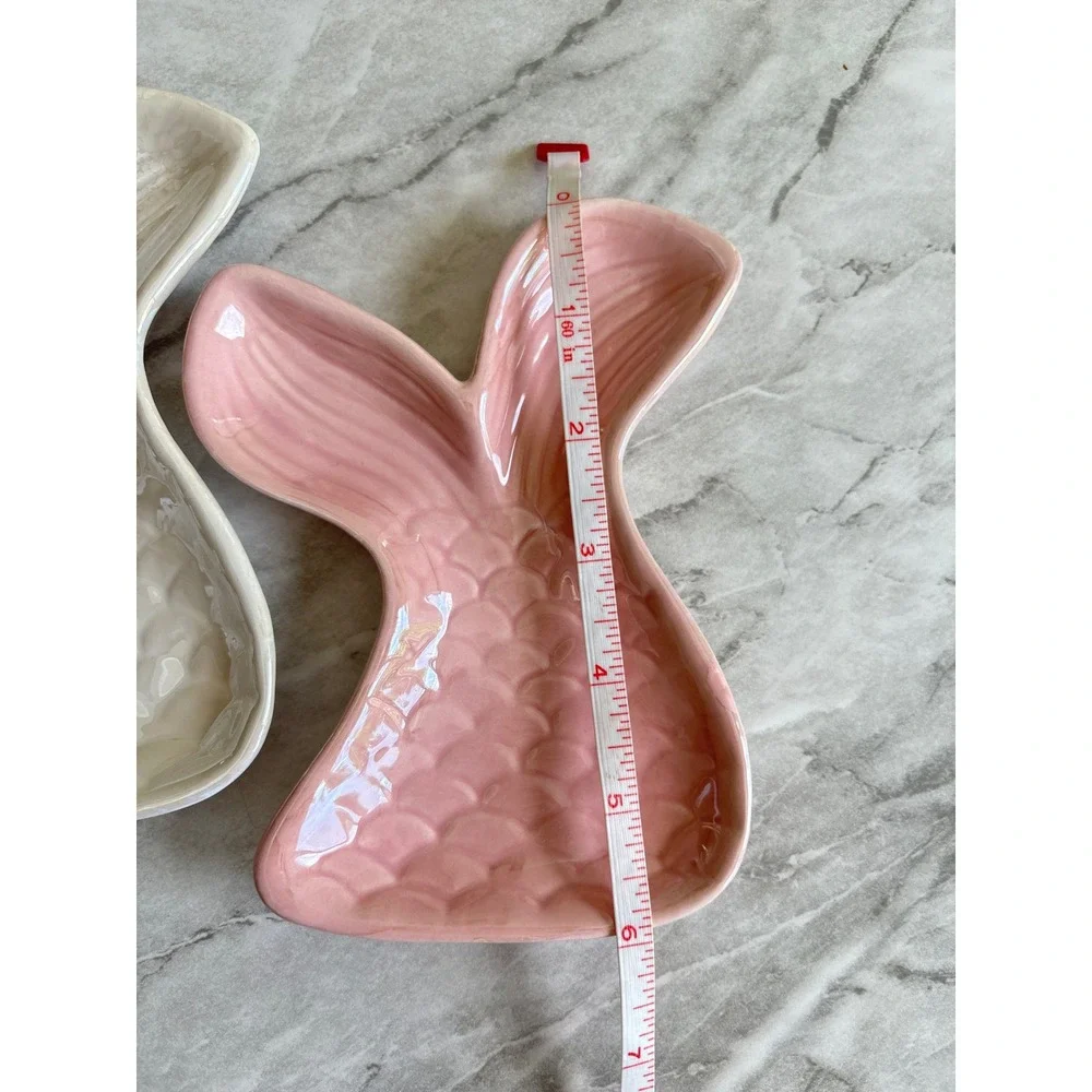 Greenbrier Mermaid Tail Trinket Dish Set OS Pink White Excellent Coastal Decor